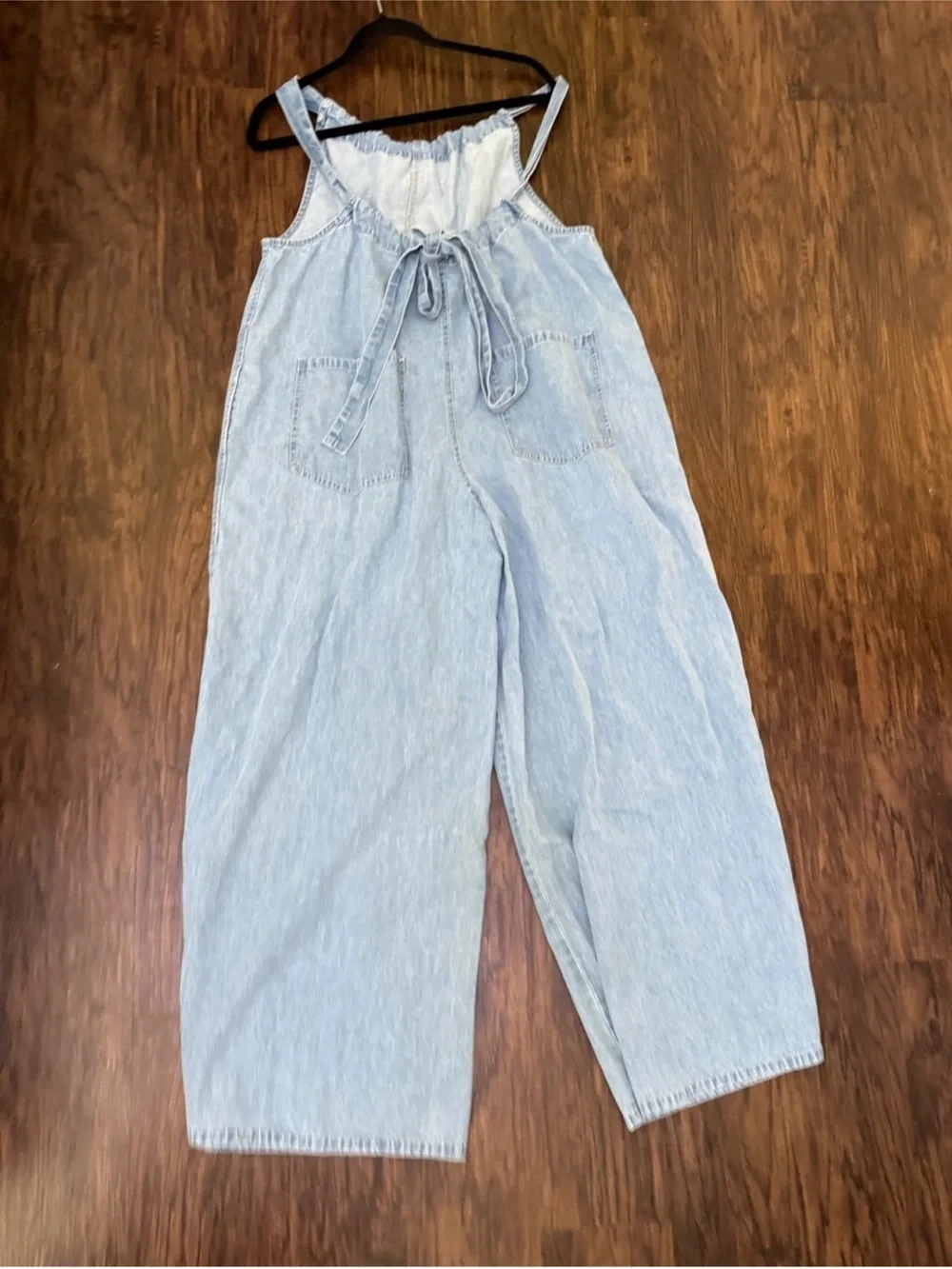 Free People Light Blue Wide-Leg Denim Jumpsuit
